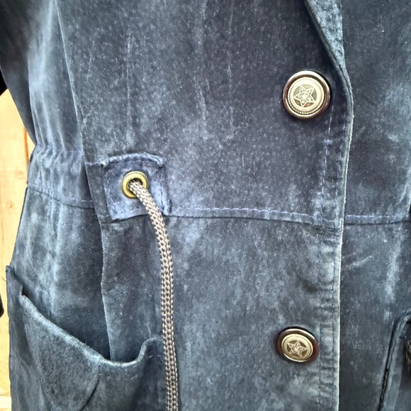 Vintage 80s Deep Navy Blue Suede Parka Jacket - Picture 6 of 12